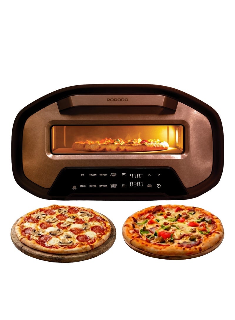 بورودو صانعة بيتزا كهربائية داخلية 12 بوصة، 2200 واط مع 7 إعدادات مسبقة ومؤقت قابل للتعديل / حجر بيتزا 12 بوصة / فرن بيتزا سريع الطهي مع شاشة LED / صانعة بيتزا منزلية لبيتزا سريعة ومقرمشة ومطهوة بالتساوي - أسود - Image 1